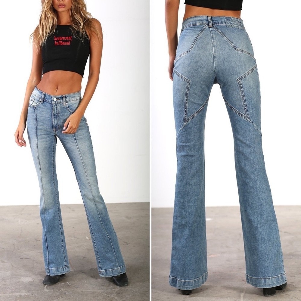 Revice Womens Retro High Waist Flare Jeans 29 Eclipse Blue 70s Iconic Star Y2K